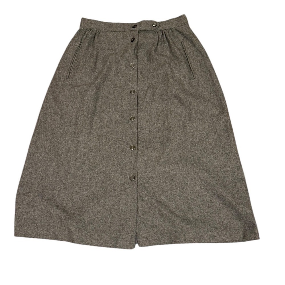 Vtg 80s JCPenney Fashions Gray Button Front A-Line Skirt Mid Length Pockets sz S